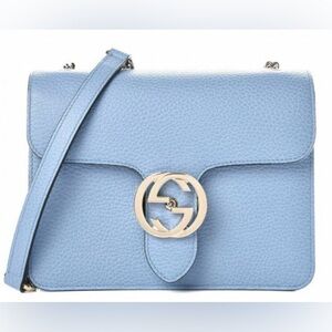Authentic Gucci GG Interlocking bag purse crossbody blue leather like New